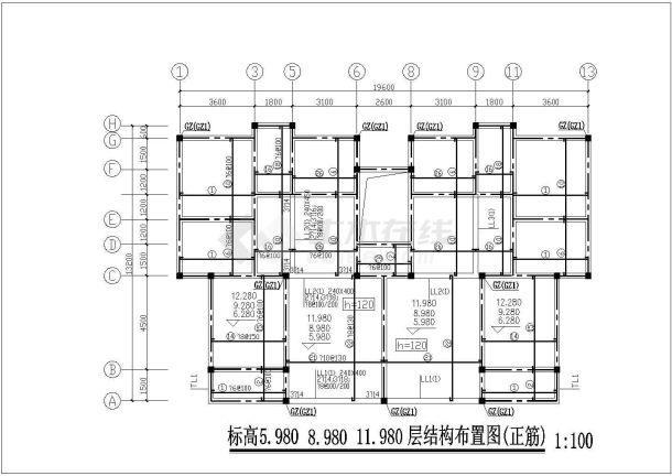 厦门市某小区7层砖混结构住宅楼全套结构设计CAD图纸-图一