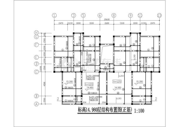 厦门市某小区7层砖混结构住宅楼全套结构设计CAD图纸-图二