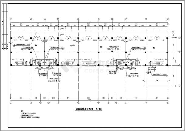1300平米2层混合结构商业综合楼建筑设计CAD图纸（不含地下室）-图二