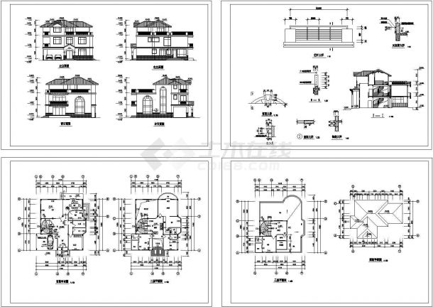 某三层框架结构独立式别墅设计cad全套建施图纸（甲级院设计）-图一