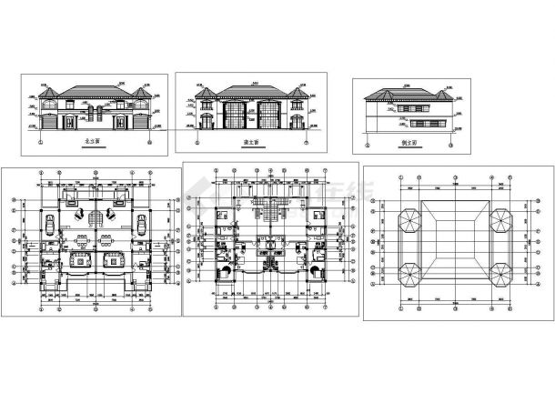 某二层框架结构欧美风格别墅设计cad建筑方案图（甲级院设计）-图一