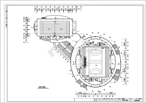 二层体育馆游泳馆电气CAD图纸设计（一二层弱电平面图）-图一