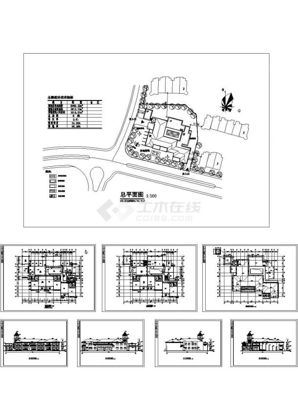 某居住小区二层六班幼儿园建筑设计方案图(有效果图)-图一