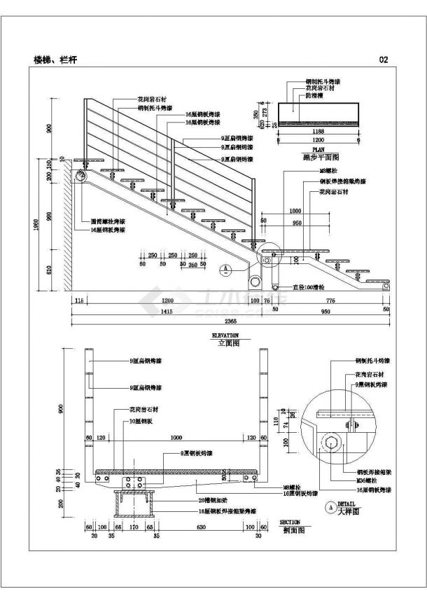 经典别墅装修设计常用cad楼梯、栏杆等图块素材图集（标注详细，种类多）-图二