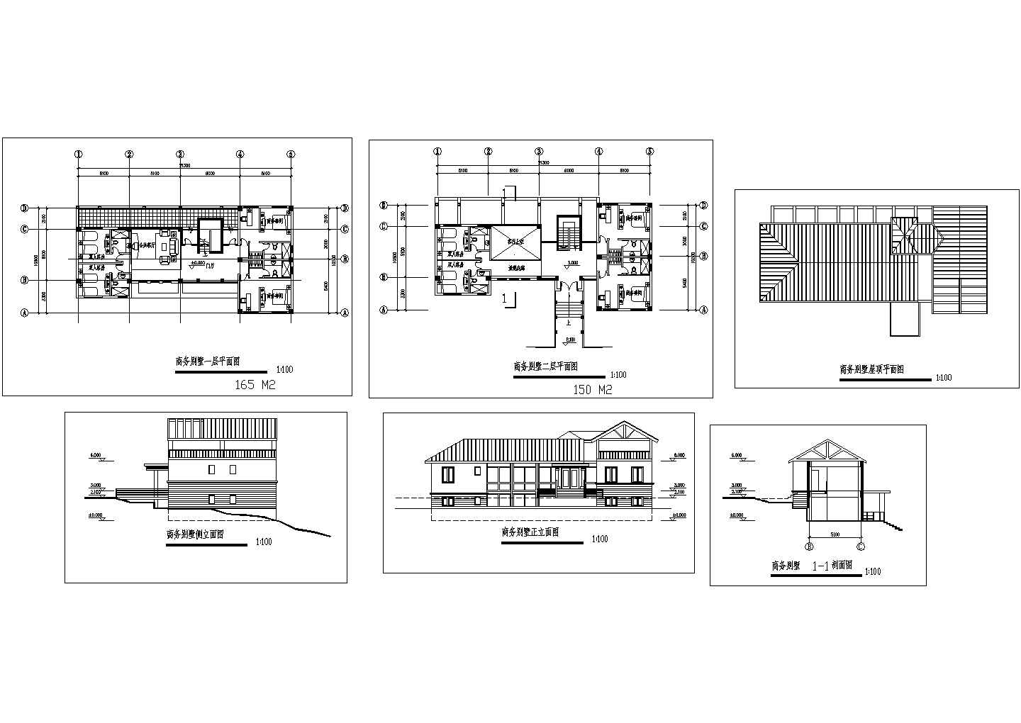 某二层框架结构商务别墅设计cad全套建筑施工图（甲级院设计）