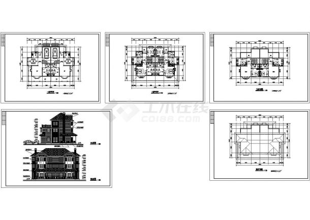 某三层框架结构双联A型北向别墅设计cad建筑方案图（甲级院设计）-图二