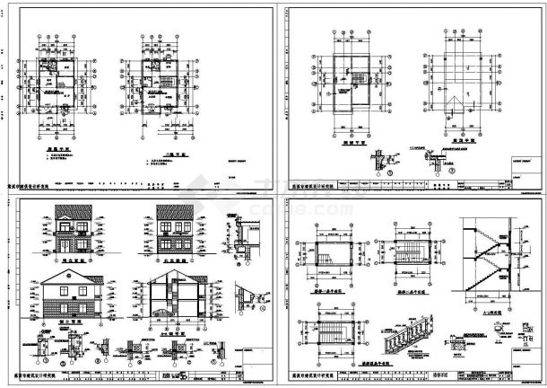 某二层带阁楼层砖混结构私家住宅设计cad全套建筑施工图（标注详细）-图一