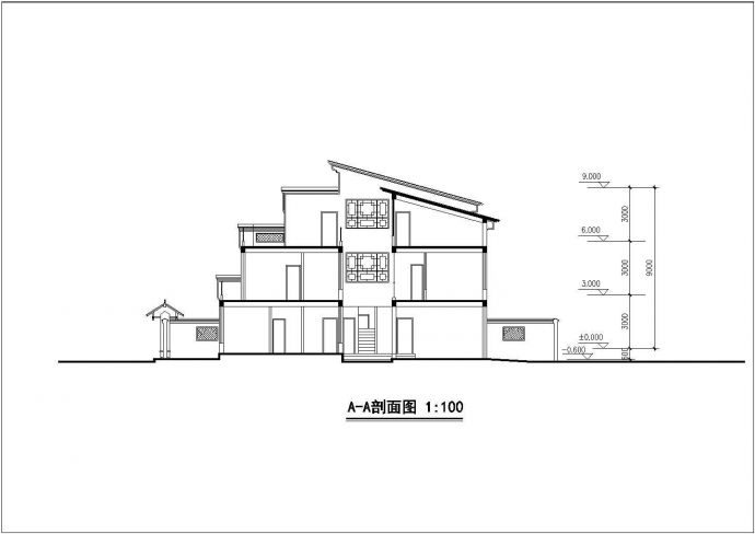 3层框混结构双拼式别墅建筑设计CAD图纸（每户340平米/3套方案）_图1
