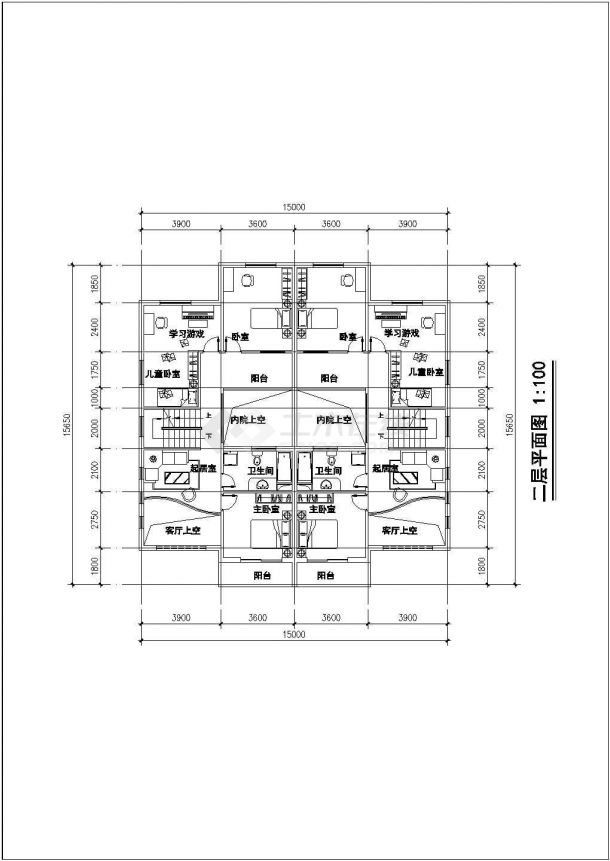3层框混结构双拼式别墅建筑设计CAD图纸（每户340平米/3套方案）-图二