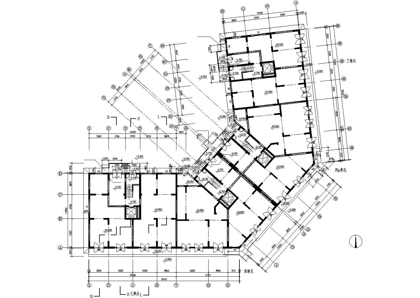 11层商住公寓楼平面设计CAD图纸（底层商铺/不含地下室）
