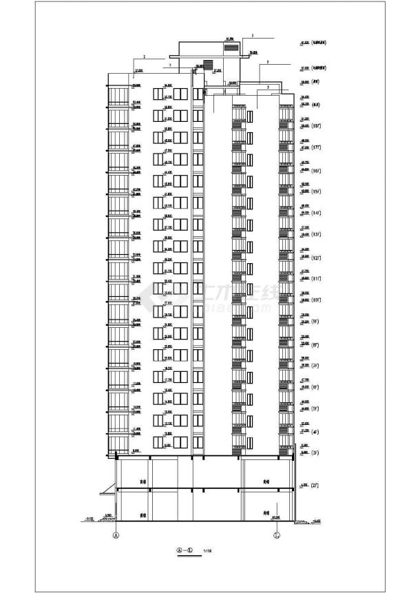南昌市某小区18+1层框架结构商业住宅楼建筑设计CAD图纸（1-2层商用）-图一
