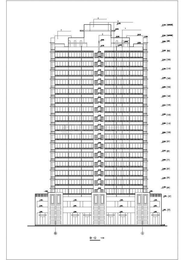 南昌市某小区18+1层框架结构商业住宅楼建筑设计CAD图纸（1-2层商用）-图二