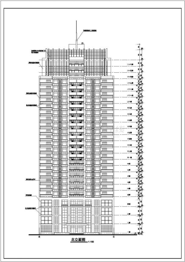 贵阳市某小区26层框架结构商住楼全套建筑设计CAD图纸（1-4层商用）-图一
