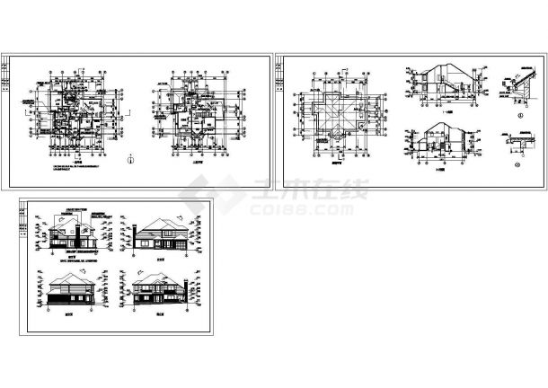 某二层砖混结构乡村度假别墅设计cad全套建筑施工图（标注详细）-图二
