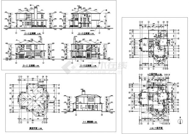 某二层砖混结构欧式别墅设计cad全套建筑施工图（甲级院设计）-图一