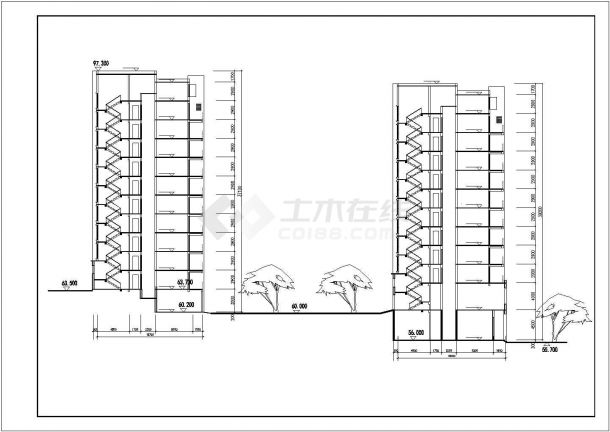 武汉市某小区11层框架结构商住楼建筑设计CAD图纸（1-2层商用）-图一