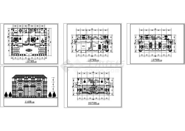 某四层框架结构高级别墅设计cad建筑方案图（甲级院设计）-图一