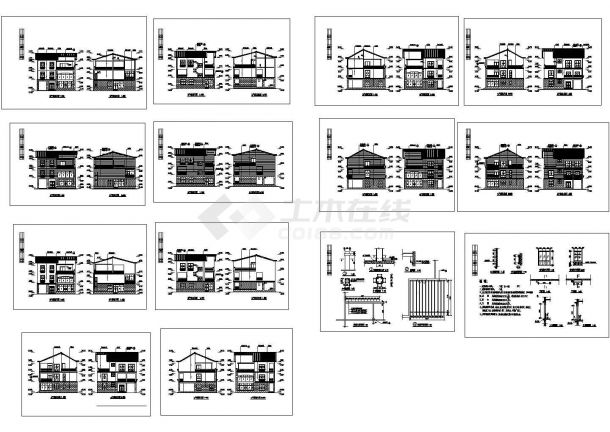 经典多层框架结构别墅设计cad建筑立面图图集（含多种类型设计）-图二