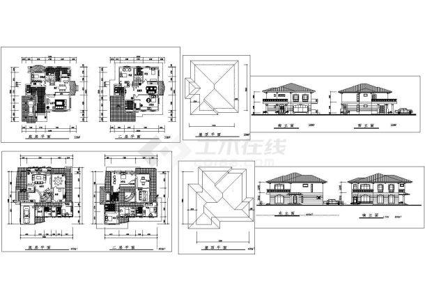 某二层砖混结构新农村私家别墅设计cad建筑方案图（含2栋设计）-图一