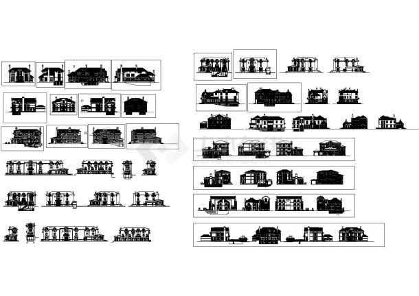 经典多层框架结构别墅设计cad外立面图图集（含多种型式别墅设计）-图一