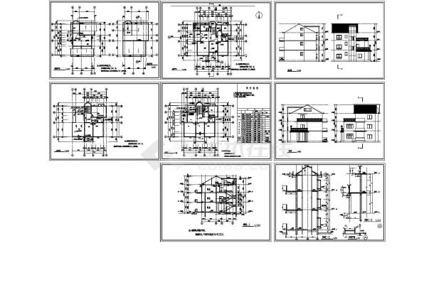 某三层砖混结构单栋别墅设计cad全套建施图纸（标注详细）-图一