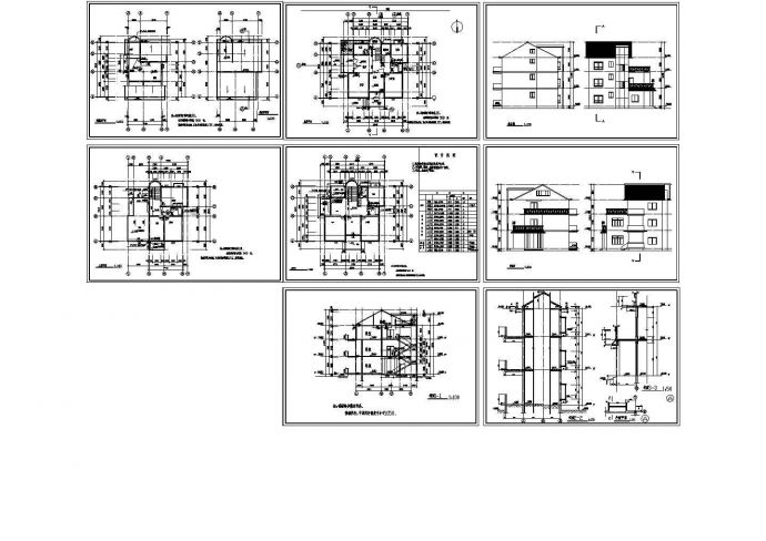 某三层砖混结构单栋别墅设计cad全套建施图纸（标注详细）_图1