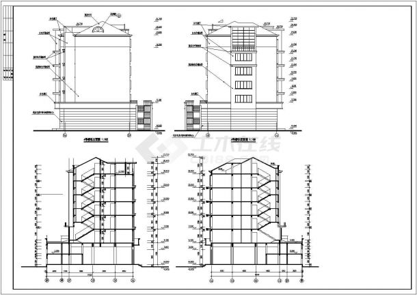 6层框混结构商住楼建筑设计CAD图纸（底层商铺/不含阁楼）-图二