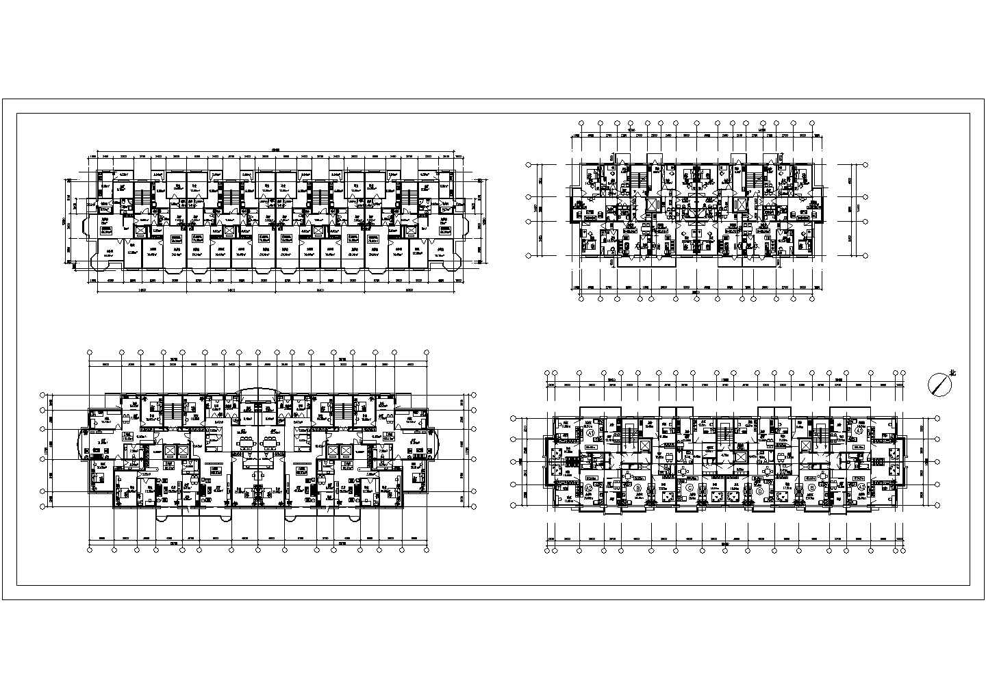 某地区高层住宅户型组合平面设计规划施工CAD图纸