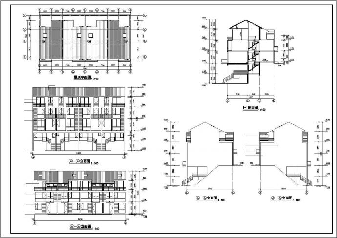 3+1夹层+1车库层4户联排住宅建筑设计图cad_图1