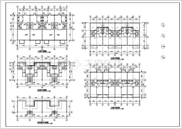 3+1夹层+1车库层4户联排住宅建筑设计图cad-图二