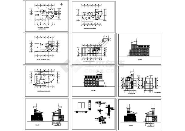 某三层框架结构新潮别墅设计cad全套建筑施工图（英文标注）-图二