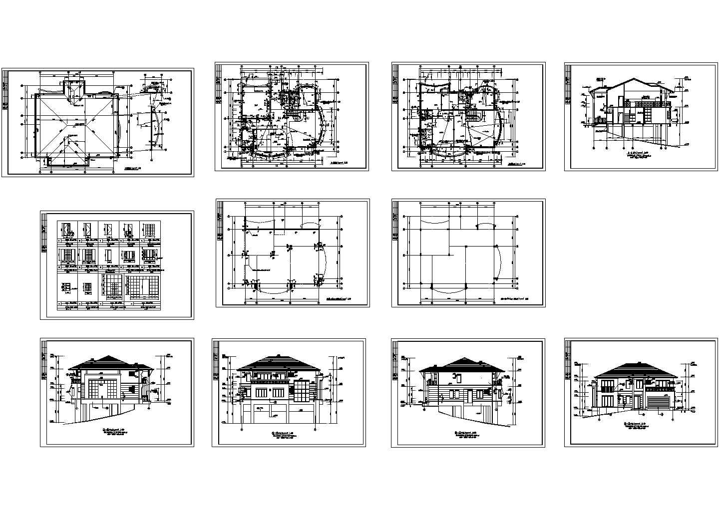 某两层框架结构坡地别墅设计cad全套建施图纸（甲级院设计）
