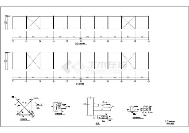 某30米轻钢结构农贸市场结构设计图-图一