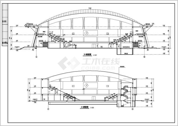 某地区的长76.8米 宽60米 3层县体育馆建筑施工图-图一