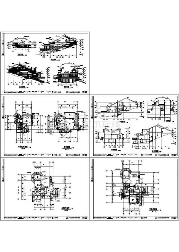某三层带车库层框架结构独立山地别墅设计cad全套建筑施工图（标注详细）-图一