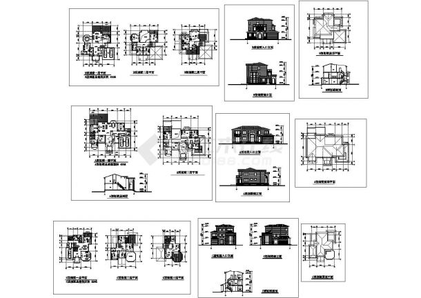 某三层框架结构精美别墅设计cad建筑方案图（含3套设计）-图一