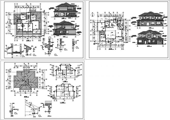 某二层砖混结构简欧风格私人小别墅设计cad建筑方案图（标注详细）_图1