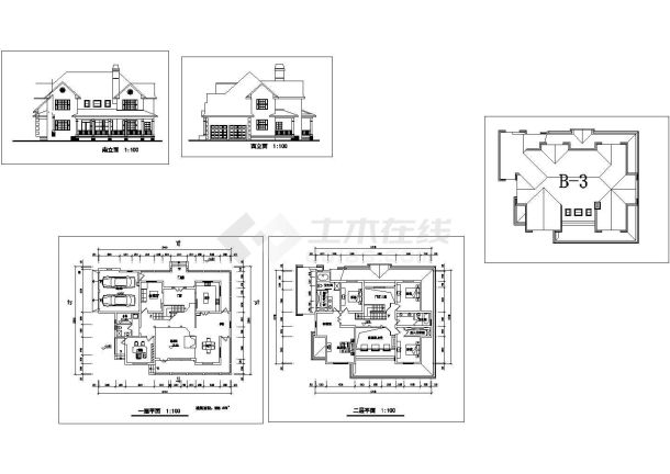 某二层框架结构新古典风格小别墅设计cad建筑方案图（标注详细）-图一