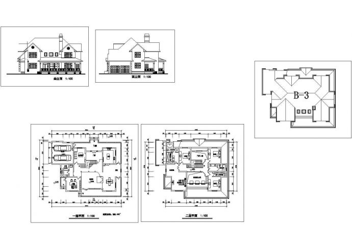 某二层框架结构新古典风格小别墅设计cad建筑方案图（标注详细）_图1