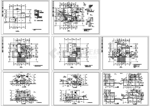 某三层带地下层框架结构乡村别墅设计cad全套建筑施工图（标注详细）-图二