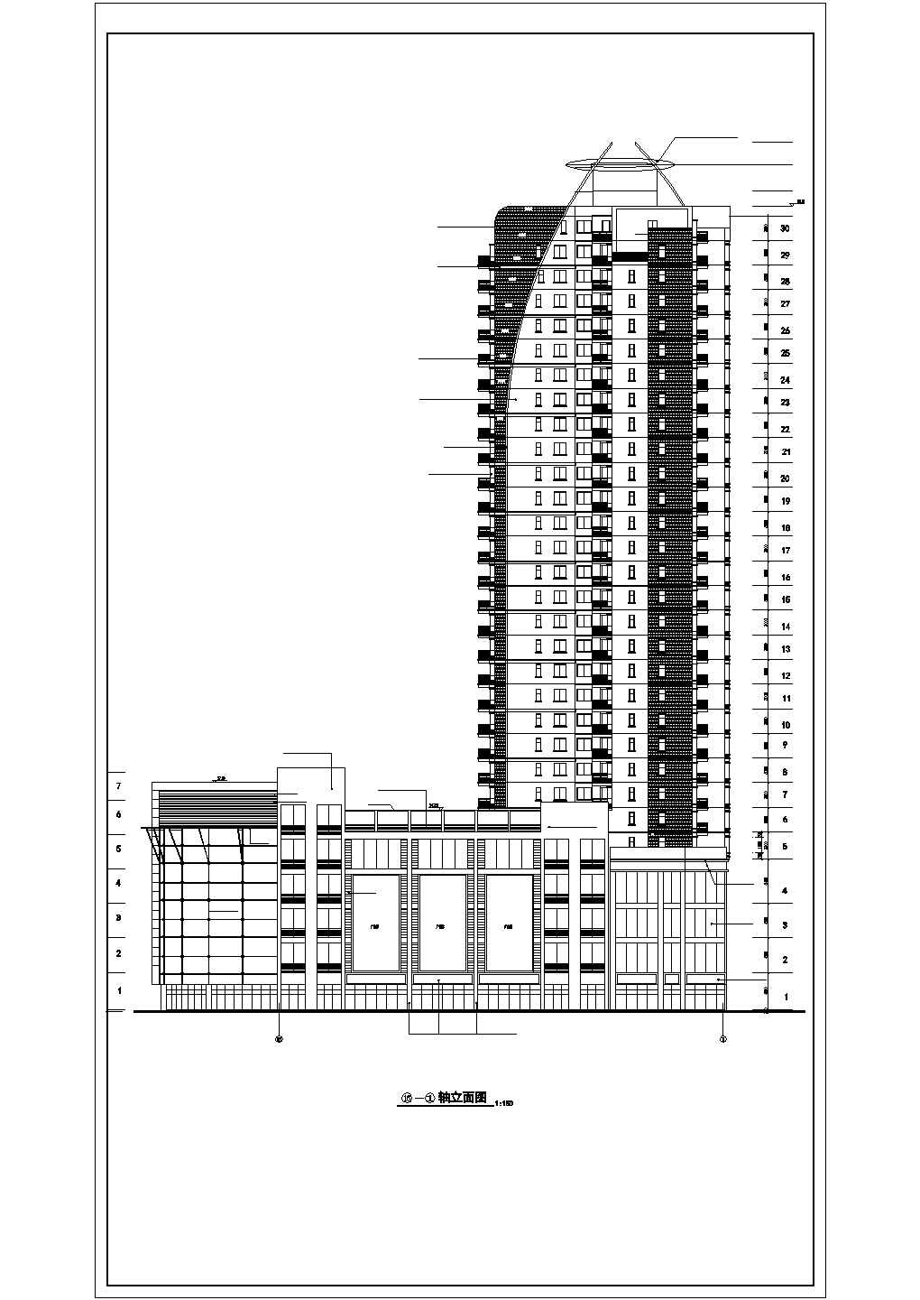 31层框架剪力墙结构商业住宅楼建筑设计CAD图纸（含机房层）