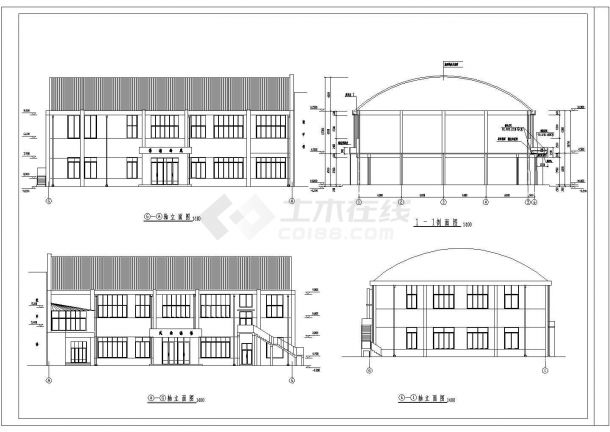 某二层中学操场与食堂大楼设计cad全套建筑施工图（大院设计）-图二