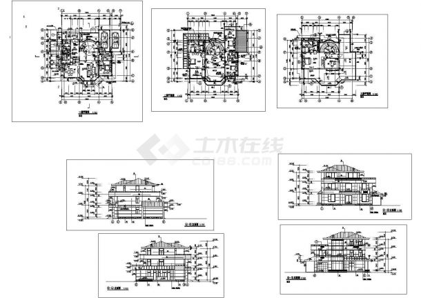 某三层砌体结构别墅样板设计cad建筑方案图（标注详细）-图一
