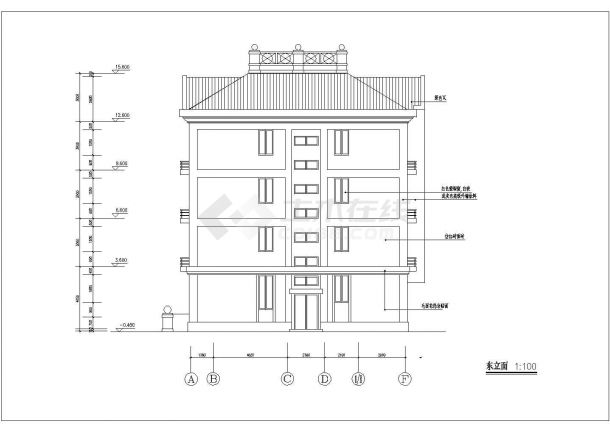 1600平米4+1层砖混结构住宅楼建筑设计CAD图纸（含阁楼层）-图一