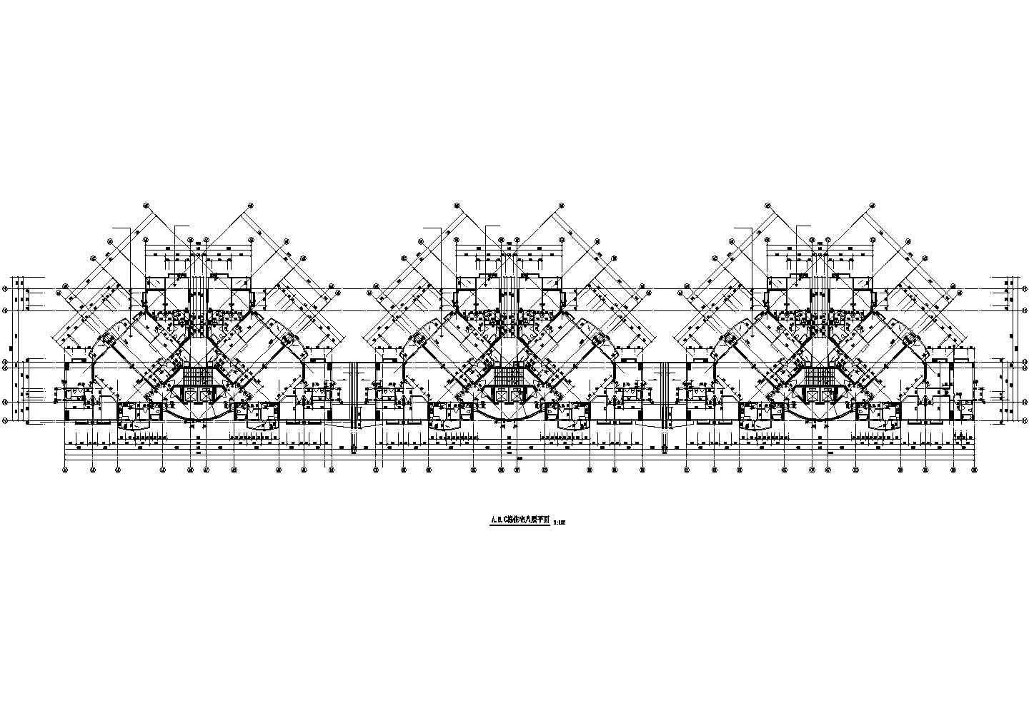 21层剪力墙结构三栋组合式住宅楼平面设计CAD图纸