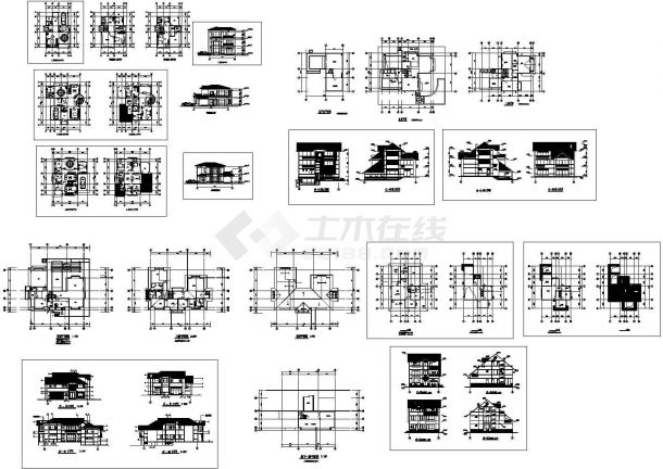 某三层框架结构私人别墅设计cad全套建施图纸（含4套别墅设计）-图一