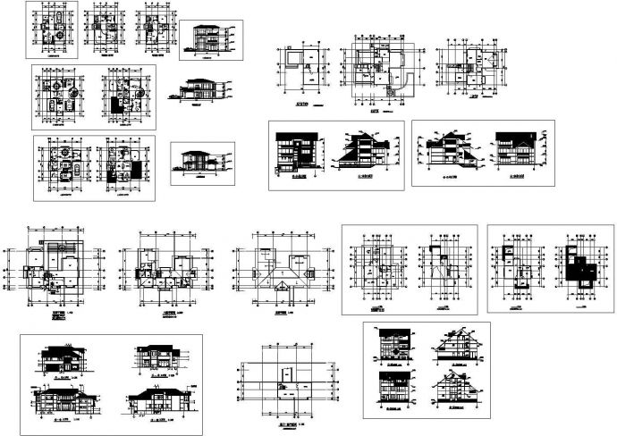 某三层框架结构私人别墅设计cad全套建施图纸（含4套别墅设计）_图1