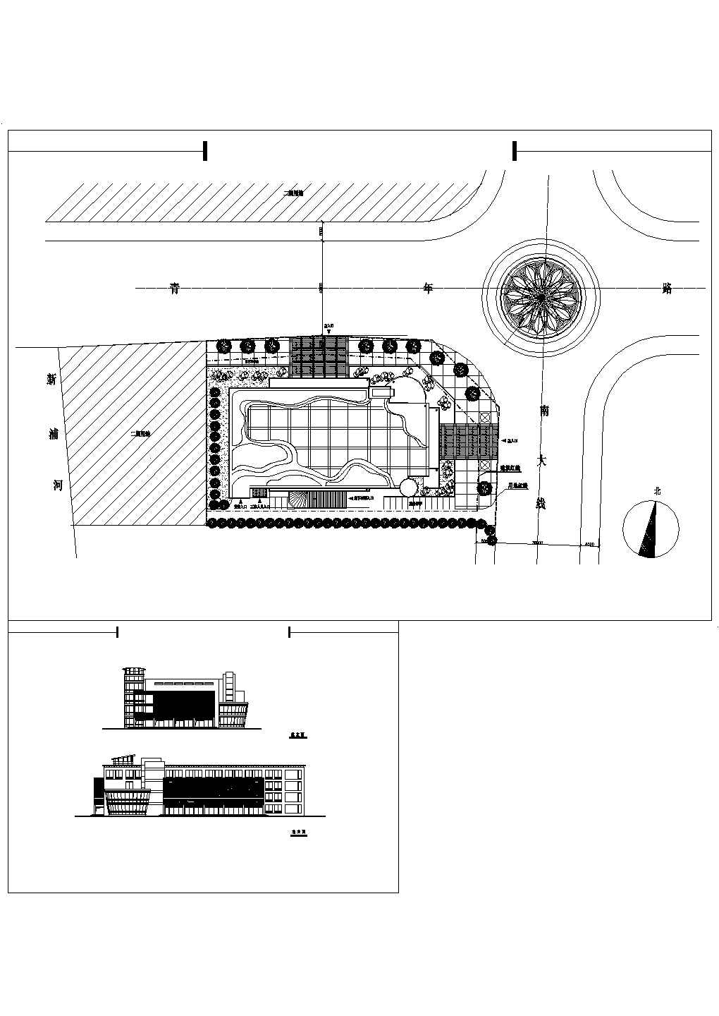 某开发区新型商厦超市全套施工设计方案cad图纸（含总平面图）