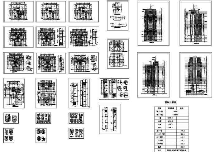 某高层综合楼房间全套建筑施工设计cad图（含面积计算表）_图1