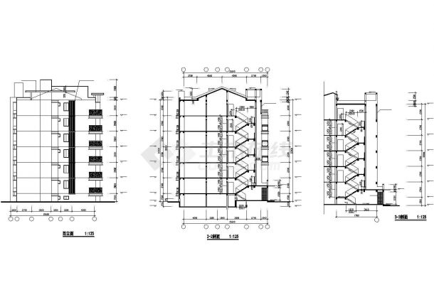 扬州市某小区6层框混结构商住楼建筑设计CAD图纸（1-2层商用）-图二